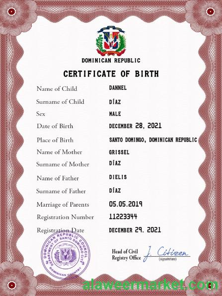 Dominican Republic vital record birth certificate PSD